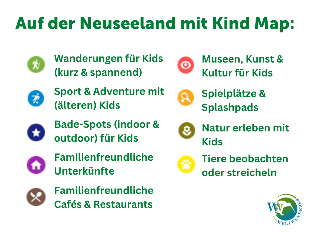 Neuseeland mit Kind Map Kategorien